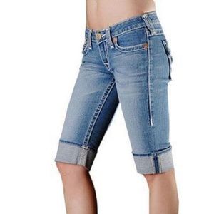True Religion Sophie Big T Bermuda Jean Shorts 25